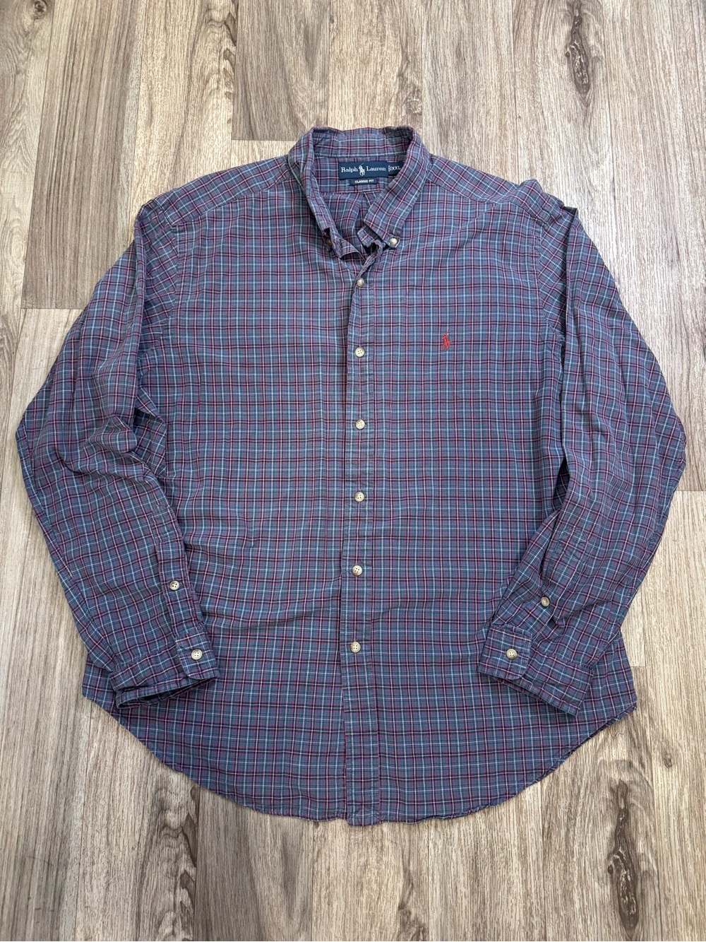 Ralph Lauren Men’s XXL Classic Fit Plaid Shirt Long Sleeve Blue Red Pony - Picture 2 of 7
